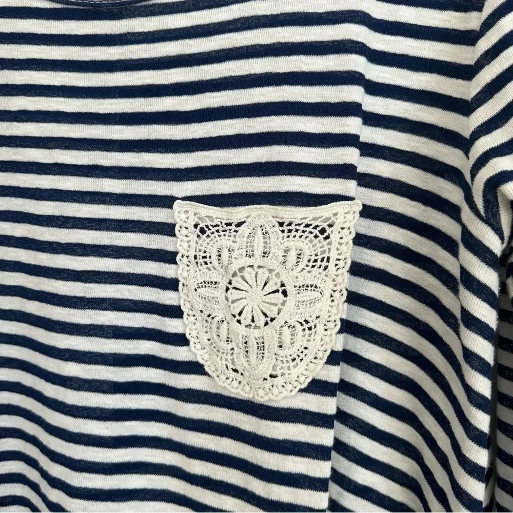 Tea N Rose Boutique Women's 3/4 Length Sleeve White & Navy Striped Top Sz S GUC - Picture 7 of 9